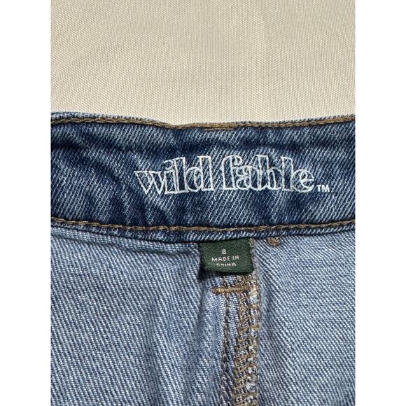 Wild Fable Distressed Denim Mini Skirt Size 8 Raw Hem Preppy Style - Picture 2 of 5